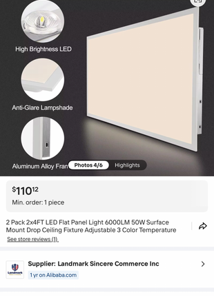 2 Pack 2x4FT LED Flat Panel Light 50W 6000LM – Adjustable 3 Color Ceiling Light Fixture