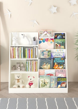 Kids Bookshelf & Toy Storage Organizer – 4 Tier Wooden Bookcase for Kids Room