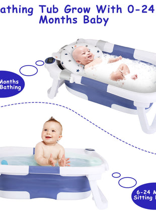 Foldable Baby Bathtub with Thermometer – Collapsible Infant Bath Tub for Newborns & Toddlers