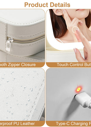 Portable Travel Makeup Bag with LED Mirror | Rechargeable Cosmetic Organizer with Dimmable Light | Likeshoppe