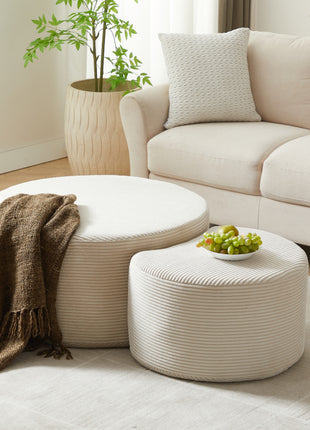 Upholstered Nesting Coffee Table Set of 2 – Round Corduroy Ottoman Coffee Tables