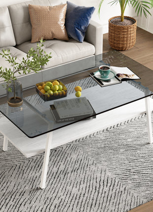 Modern Rectangle Tempered Glass Coffee Table – Gray Glass Living Room Table