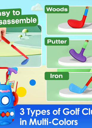 Toddler Golf Set With 4 Balls 4 Clubs 2 Holes 2 FlagsLikeshoppe Golf Cart Indoor Outdoor Golf Game Gift For 3-5 Years Old Kids For Spring Outdoor Activities