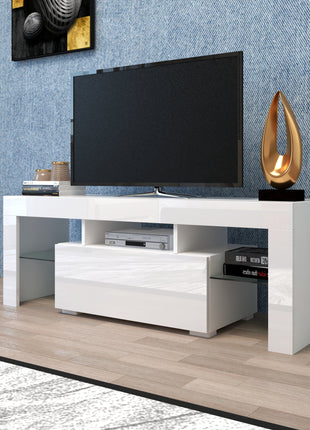 LED Entertainment TV Stand for 50–59 Inch TVs – Modern White TV Cabinet with Storage &amp; RGB Lights-lsb