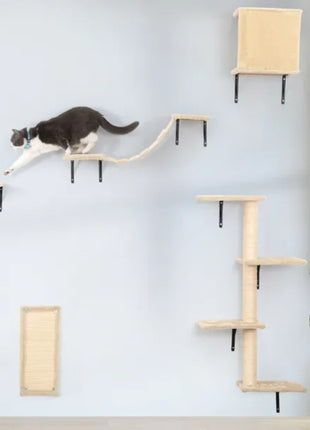 5PCS Wall Mounted Cat Climber Set – Floating Cat Shelves Bridge Scratching Activity Tree
