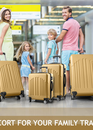 4 Piece ABS Retro Suitcase Set – Mustard Yellow Vertical Stripe Luggage
