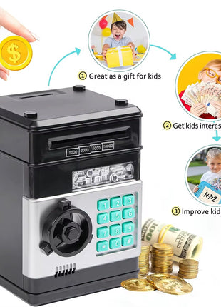 Kids Electronic Piggy Bank ATM – Password Money Saving Box with Auto Cash Scroll