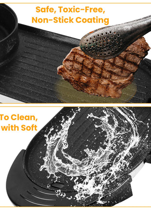 2200W 2-in-1 Electric Hot Pot & Korean BBQ Grill – Smokeless Non-Stick Shabu Shabu Cooker