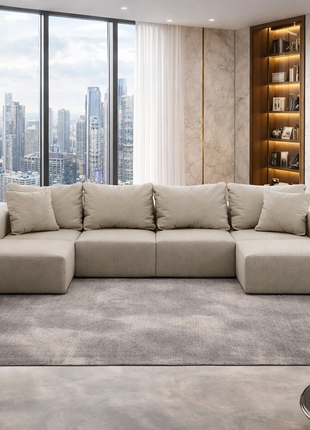 Likeshoppe Oversized Cloud Modular Sectional Sofa – 162" Beige Chenille L-Shaped Living Room Couch with 6 Pillows