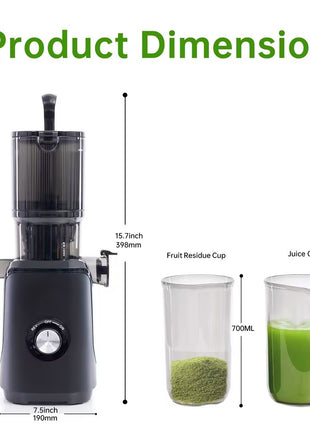 Cold Press Juicer with 4.25" Wide Feed Chute – 200W Slow Masticating Juicer for Whole Fruits