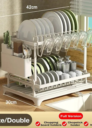 2-Tier Kitchen Dish Drying Rack Large Capacity – Dish Rack with Drain Board & Rotatable Spout