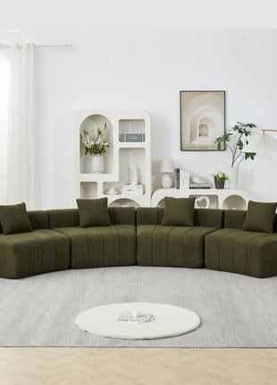 Likeshoppe Curved Modular Chenille Sectional Sofa – Green 4-Seat Semi-Circular Cloud Couch with Pillows for Living Room