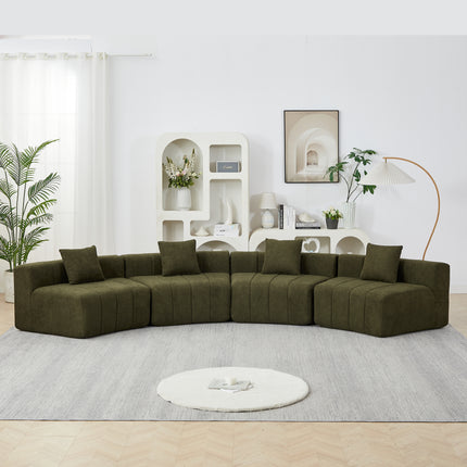 Likeshoppe Curved Modular Chenille Sectional Sofa – Green 4-Seat Semi-Circular Cloud Couch with Pillows for Living Room