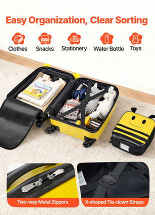 Kids 5 Piece Carry On Luggage Set | 18 Inch Rolling Suitcase with Backpack & Travel Pillow | Likeshoppe