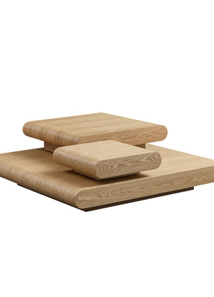 3 Piece Modular Stacking Coffee Table – Natural Wood Square Coffee Table for Living Room LS2