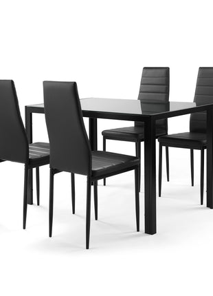 Likeshoppe 5 Pieces Dining Table Set Kitchen Tempered Glass Dining Table 4 Faux Leather Chairs