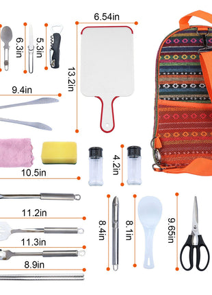 19-Piece Camping Cooking Utensil Set – Portable Outdoor Kitchen Kit with Stainless Steel Tools & Organizer Bag