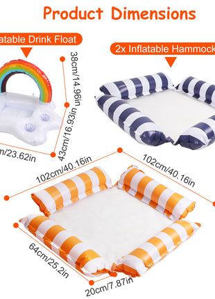3PCS Inflatable Pool Float Set – Water Hammocks & Drink Snack Float with Air Pump