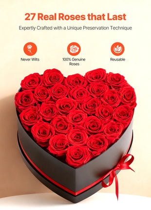 27 Preserved Red Roses Heart Box – Forever Flowers Gift for Women Wife Mom Anniversary Valentine’s Day