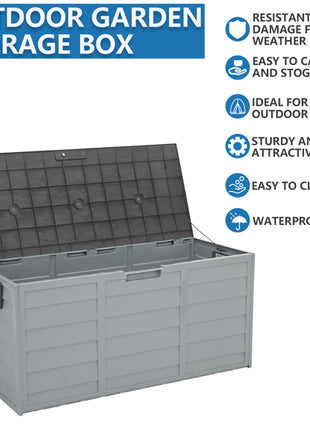 75 Gallon Outdoor Storage Deck Box with Wheels – Weatherproof Garden Tool & Patio Cushion Storage (Grey)