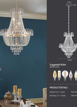 Likeshoppe Gold Crystal Chandelier Modern Luxury – K9 Crystal Ceiling Light Fixture for Living Room, Dining Room & Entryway (10 Light E12)