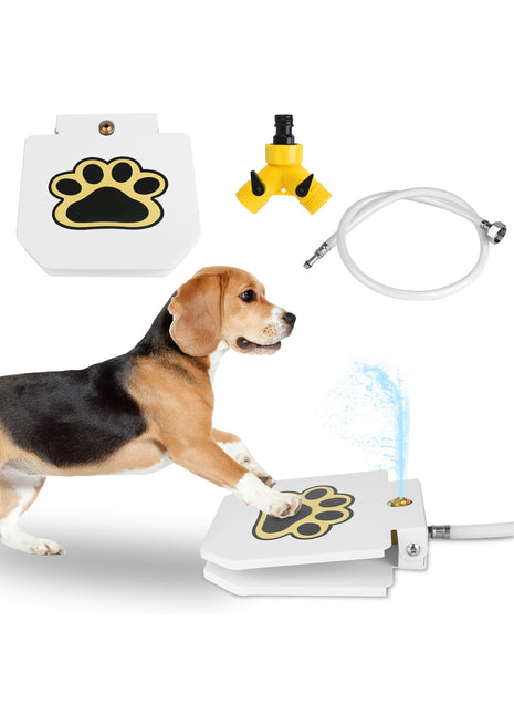 Outdoor Dog Water Fountain Step-On – Paw Activated Pet Drinking Sprinkler with Hose