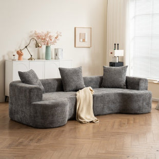 Likeshoppe  Modern Curved Corduroy Cloud Sofa – Luxury 3-Seat Deep Lounge Couch with Pillows for Living Room