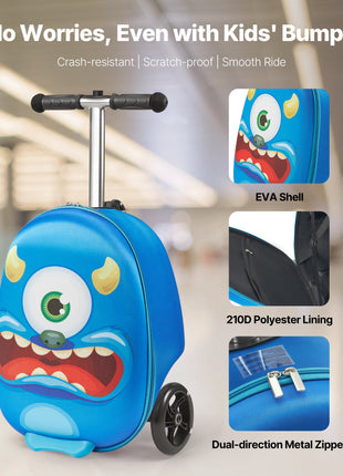 20" Kids Ride-On Scooter Luggage with Flash Wheels – Blue