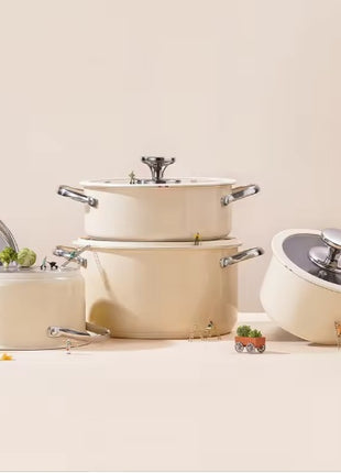 Likeshoppe 9-Piece Stainless Steel Ceramic Coated Cookware Set – Nonstick Pots & Pans with Glass Lids and Steamer