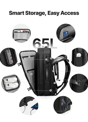 65L Vacuum Compression Travel Backpack with Pump & TSA Lock