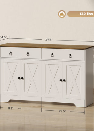 Farmhouse Sideboard Buffet Cabinet with Barn Doors – Rustic Kitchen Credenza Storage Cabinet with Drawers