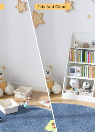 Kids Bookshelf & Toy Storage Organizer – 4 Tier Wooden Bookcase for Kids Room