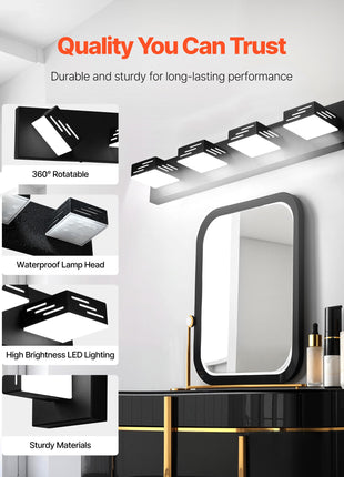 Likeshoppe 32W LED Vanity Light with 4 Rotatable Heads – Modern Waterproof Bathroom Light Fixture for Mirror & Makeup Lighting
