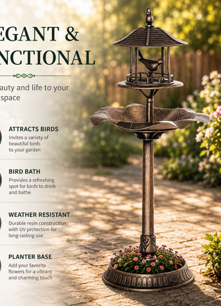 LIKESHOPPE 3-in-1 Garden Bird Bath Bowl Pedestal – Bird Bath, Bird Feeder & Flower Planter, Antique Bronze