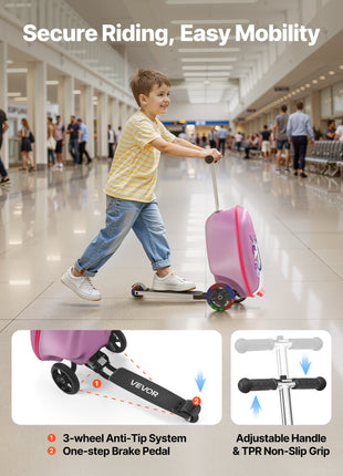 20" Kids Ride-On Scooter Luggage with Flash Wheels – Purple