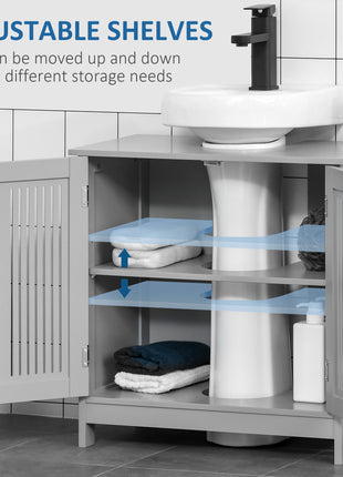 Likeshoppe Under Sink Bathroom Cabinet Gray – Pedestal Sink Storage Vanity with Adjustable Shelf & U-Shaped Cut-Out for Small Bathrooms