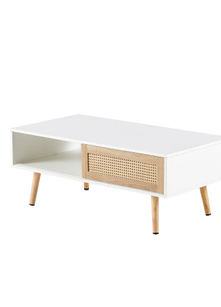 Likeshoppe 41.34 Inch Rattan Coffee Table with Sliding Door Storage