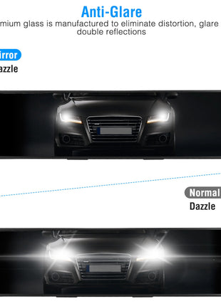 11.4” Panoramic Rearview Mirror Clip-On – Convex Anti-Glare Wide View Mirror for Cars SUVs Trucks