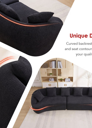 110" Curved Modular Compression Sofa – Chenille Sleeper Couch with Foam Seating (Black)