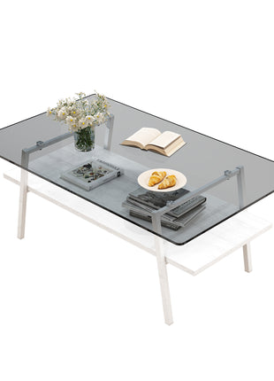 Modern Rectangle Tempered Glass Coffee Table – Gray Glass Living Room Table