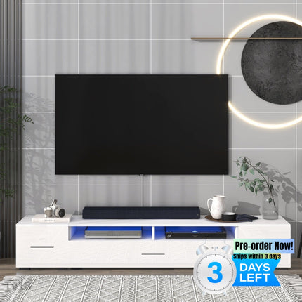 TV13- ON-TREND Extended, Minimalist Design TV stand with Color Changing LED Lights, Modern Universal Entertainment Center, High Gloss TV Cabinet for 90+ inch TV, White - Likeshoppe 