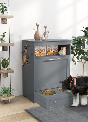 Pet Feeder Station with Storage Cabinet – Raised Dog Bowl Feeding Station Grey