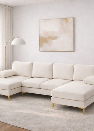 Likeshoppe U-Shaped 4-Seat Modular Sectional Sofa – Luxury Chenille Living Room Couch in Cream & Creamy White