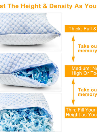Cooling Memory Foam Pillow with Adjustable Fill – Gel-Infused Dual-Sided Cooling & Bamboo Pillow for Neck Support