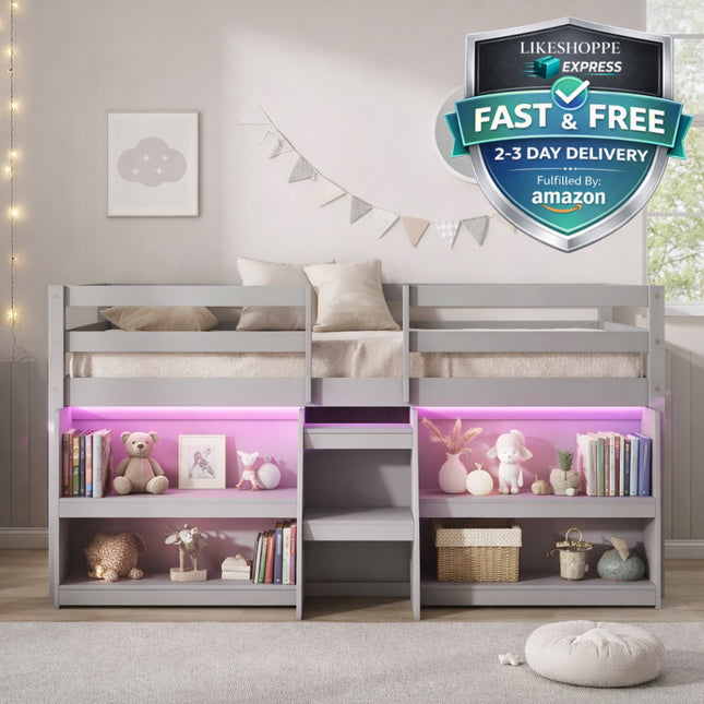 Likeshoppe Twin Loft Bed With LED Lights And Durable Build Quality