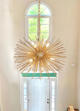 Likeshoppe Mid-Century Gold Sputnik Chandelier – 12-Light Starburst Pendant Lighting for Dining Room, Living Room & Foyer