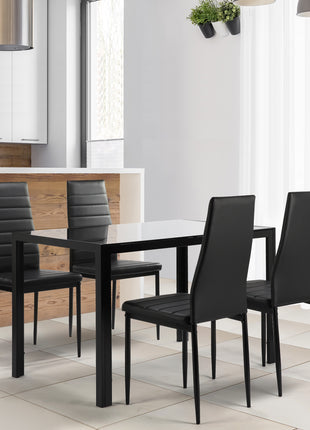 Likeshoppe 5 Pieces Dining Table Set Kitchen Tempered Glass Dining Table 4 Faux Leather Chairs