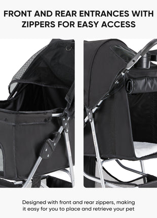 Foldable Pet Stroller for Cats & Dogs – Travel Cart with Storage Basket & Lockable Wheels