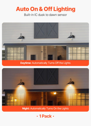Likeshoppe Solar Outdoor Barn Light – Farmhouse Waterproof Wall Lantern with Smart Sensor & E26 Bulb Base