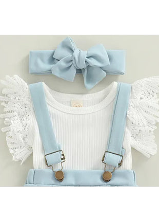 3Pcs Baby Girl Summer Outfit Set – Ruffle Ribbed Floral Romper